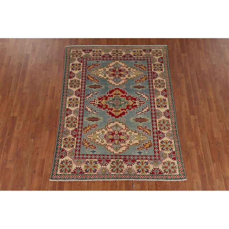 Light Blue Kazak Oriental Area Rug Handmade Bedroom Wool Carpet - 4'10" x 6'5"