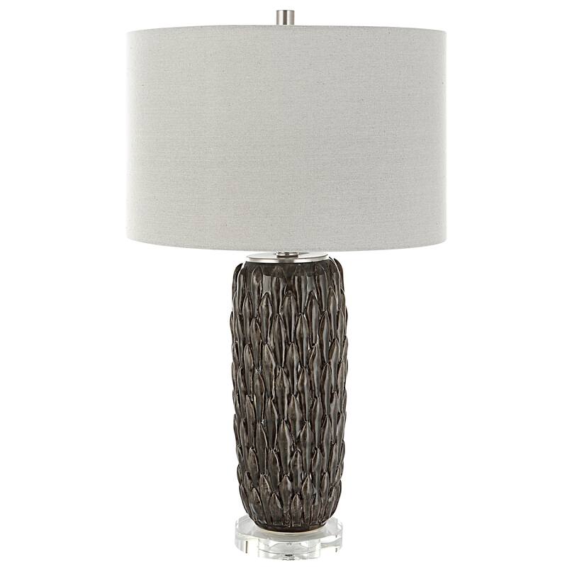 Ceramic Table Lamp with Drum Shade and Crystal Base - 26.5" - Mushroom Gray