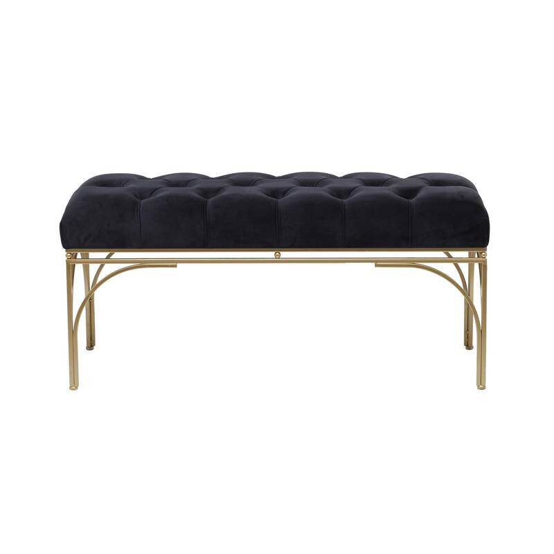 White, Black or Gray Velvet Tufted Home Bench with Gold Metal Legs
