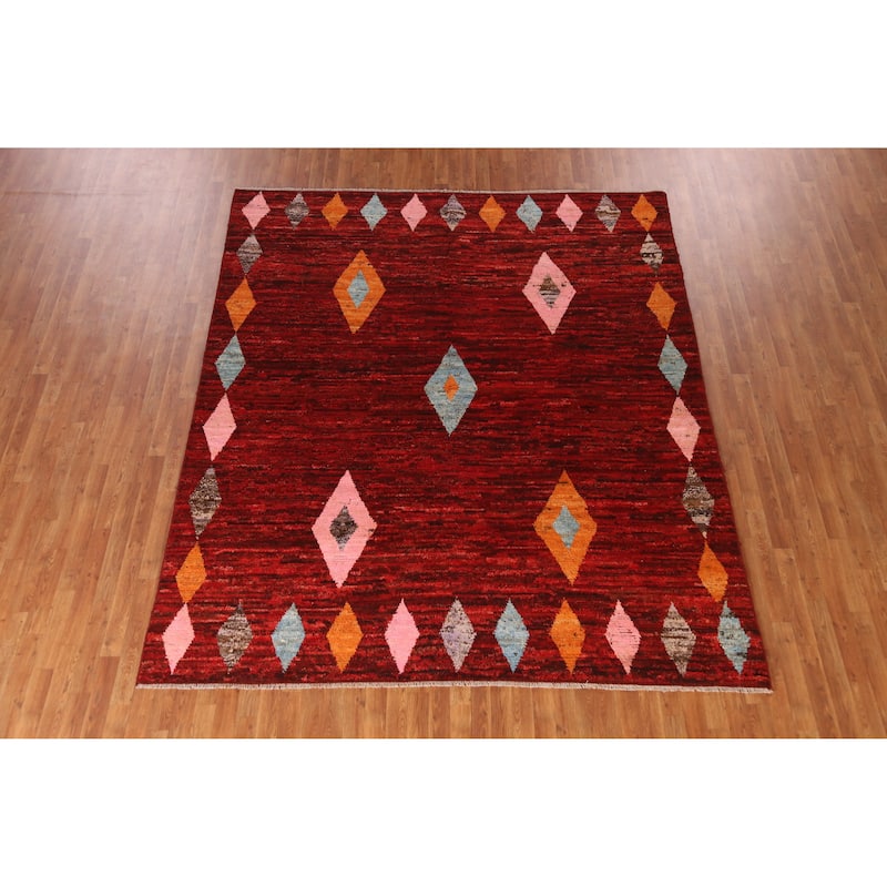 Red Moroccan Oriental Area Rug Handmade Tribal Wool Carpet - 8'4" x 9'10"