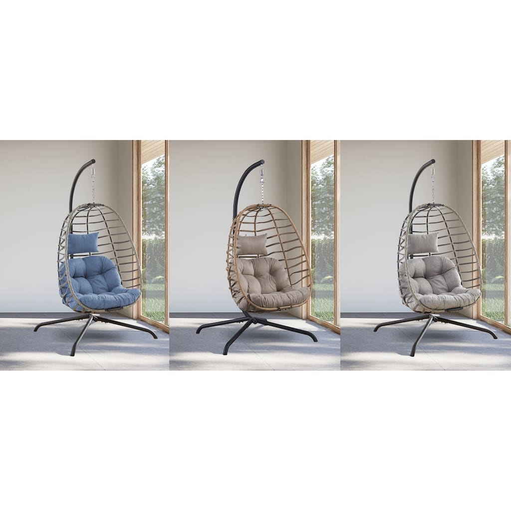 Wicker Outdoor Hanging Egg Swing Chair with Cushion
