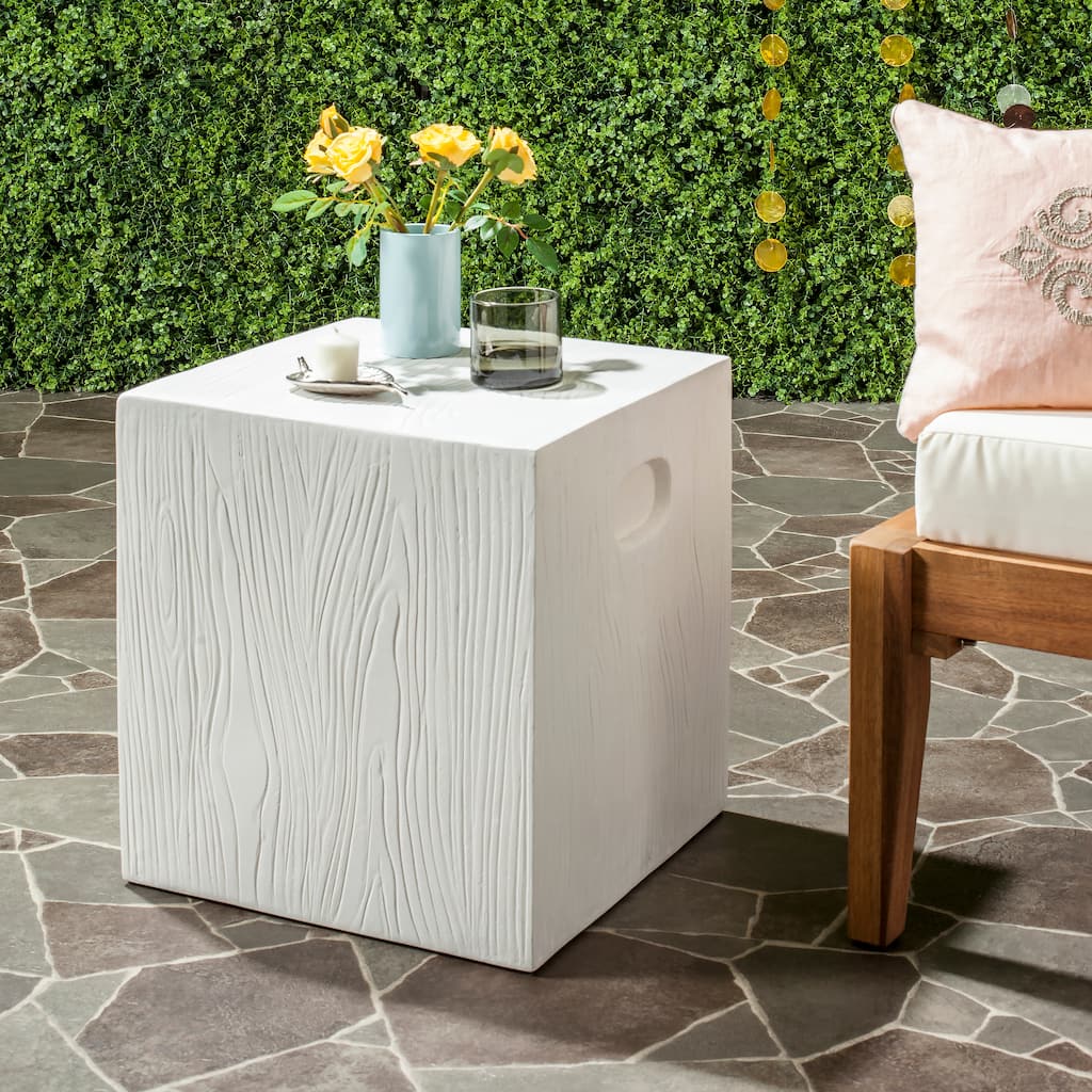 SAFAVIEH Cube Concrete Ivory Indoor/ Outdoor Accent Table - 14.9"x14.9"x16.5"