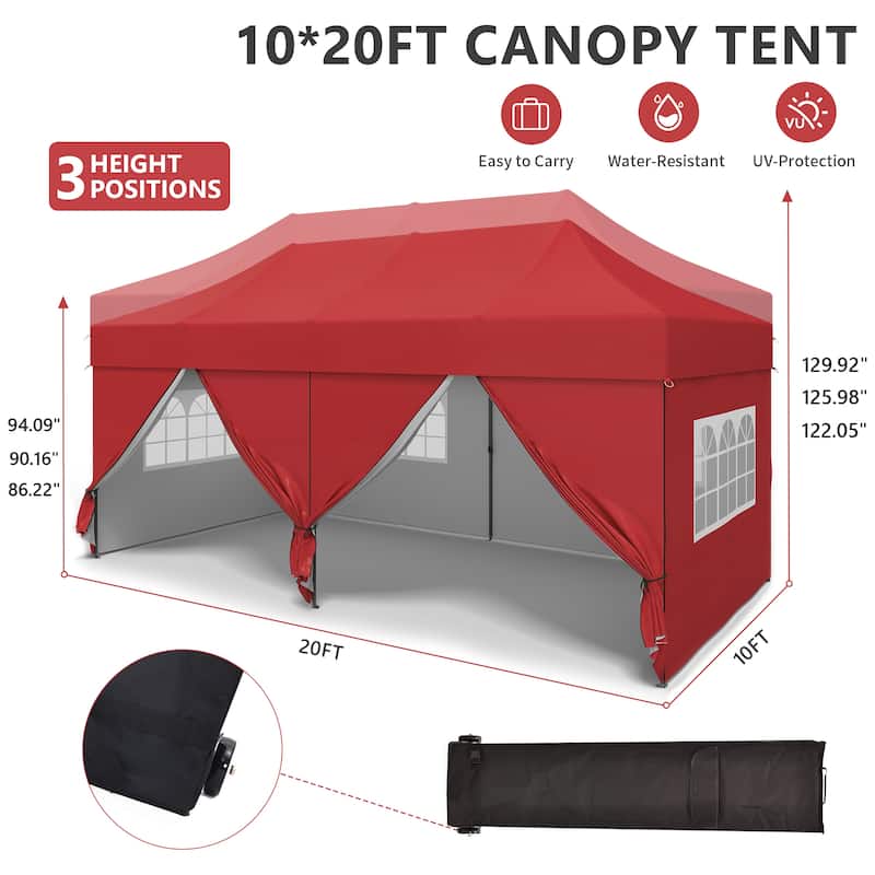 Ainfox 10x20 Heavy Duty Pop up Canopy Tent,Outdoor Shade Instant Folding Event Gazebo with Wheeled Bag