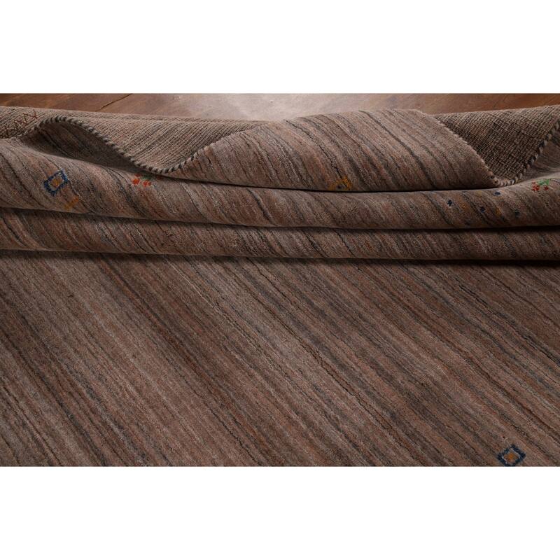 Striped Brown Tribal Gabbeh Oriental Area Rug Hand-Knotted Wool Carpet - 8'0"x 9'9"