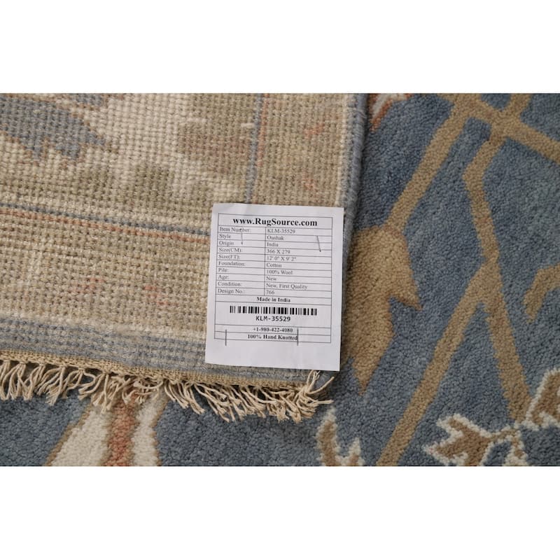 Blue & Ivory Oushak Indian Area Rug Handmade Wool Carpet - 9'2"x 12'0"