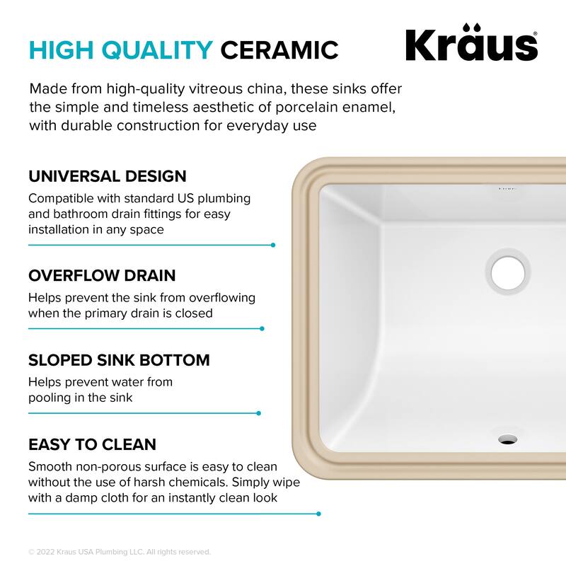 Kraus KCU-244 Elavo 20-1/4" Rectangular Vitreous China Undermount