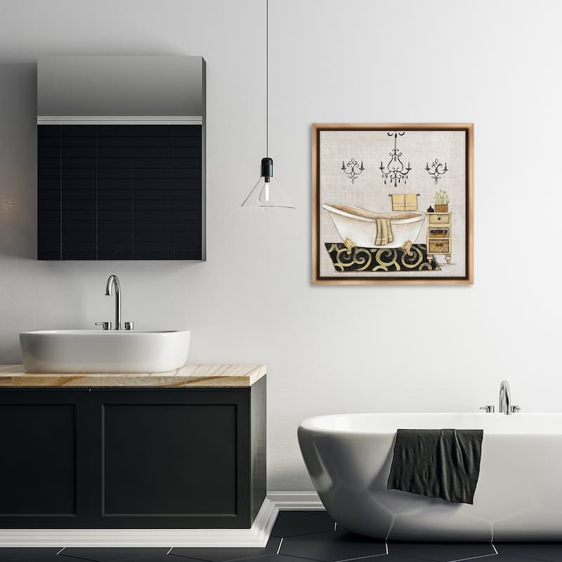 Stupell Vintage Luxurious Bathroom Tub Framed Floater Canvas Wall Art Design By Janet Tava
