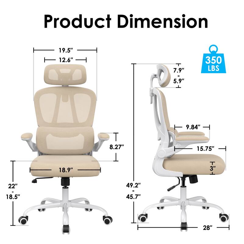 Ergonomic Office Chair, Desk Chair with Headrest and Lumbar Support, High Back Swivel Home Office Chair