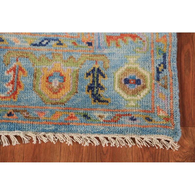 Blue Floral Oushak Oriental Rug Hand-Knotted Wool Carpet - 3'11"x 6'1"