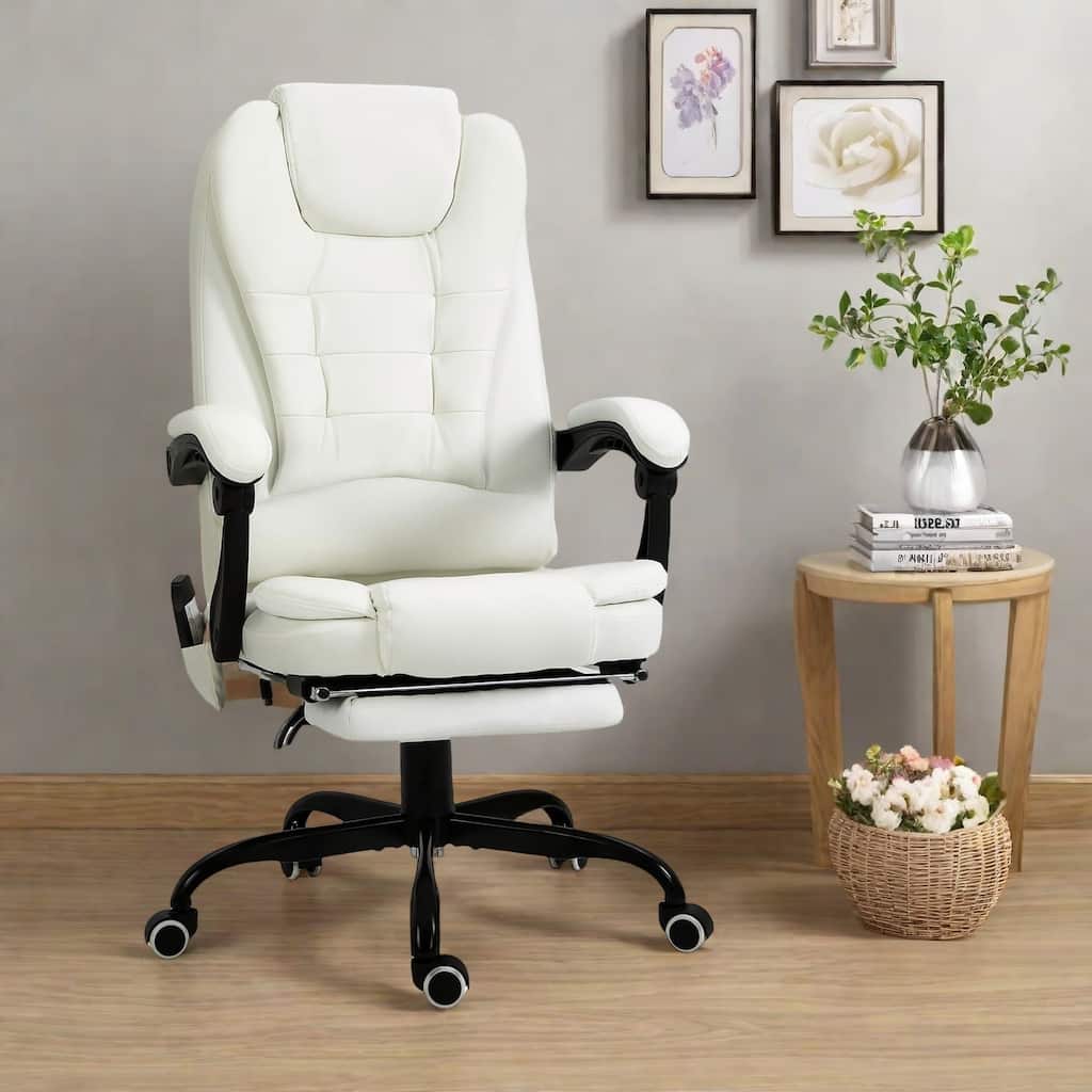 Massage Office Chair with 7 Vibrating Motors, 155° Recline, Footrest and PU Leather