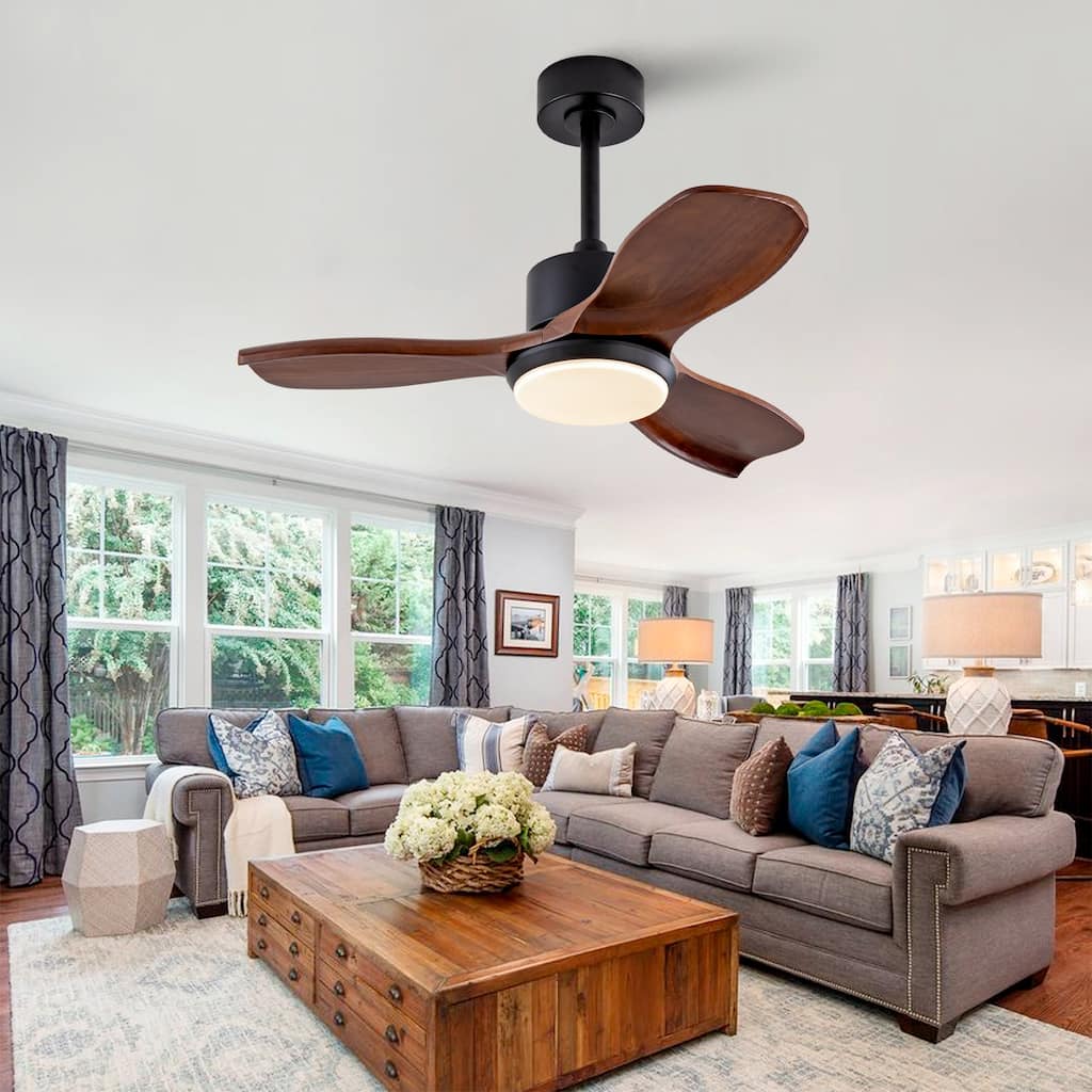 36" Wood Ceiling Fan with Lights Remote Control,Quiet DC Motor 3 Blade Ceiling Fans for Patio Living Room, Bedroom