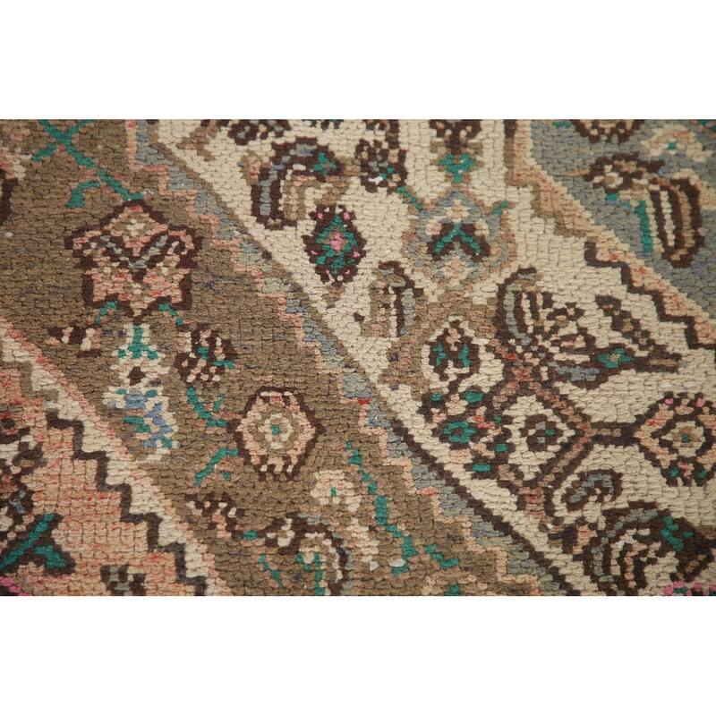 Pink Geometric Hamedan Persian Vintage Rug Hand-knotted Wool Carpet - 6'10" x 9'11"