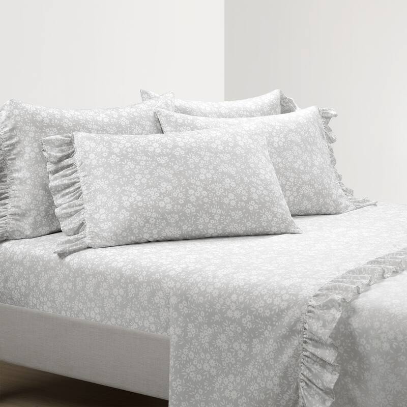 Lush Decor Garden Of Flowers Ruffle Sheet Set - Grey - Full