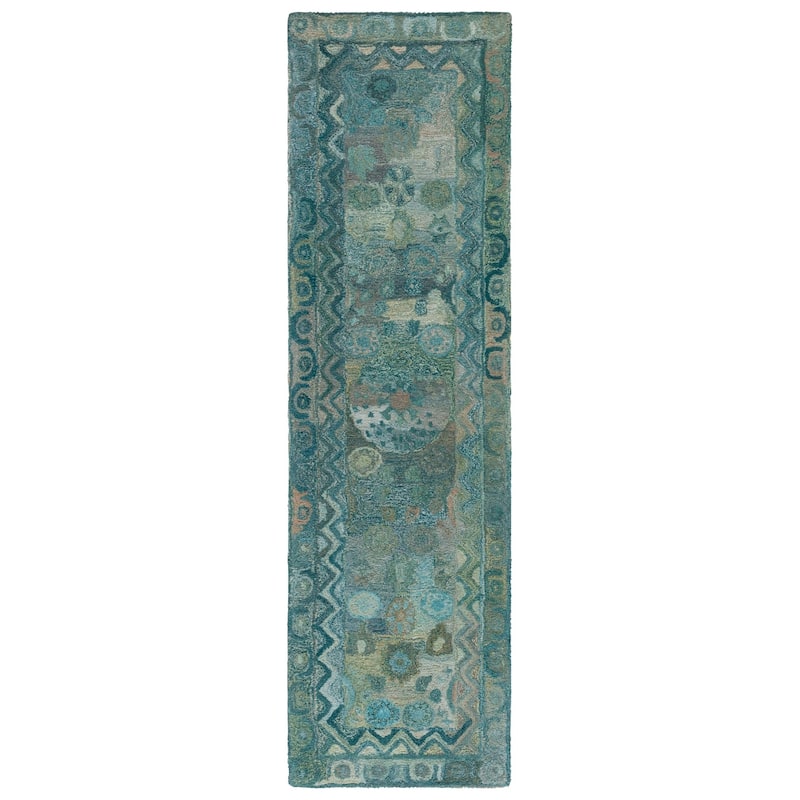 SAFAVIEH Handmade Anatolia Ramzia Traditional Rug - 2'3" x 8' Runner - Aqua/Green