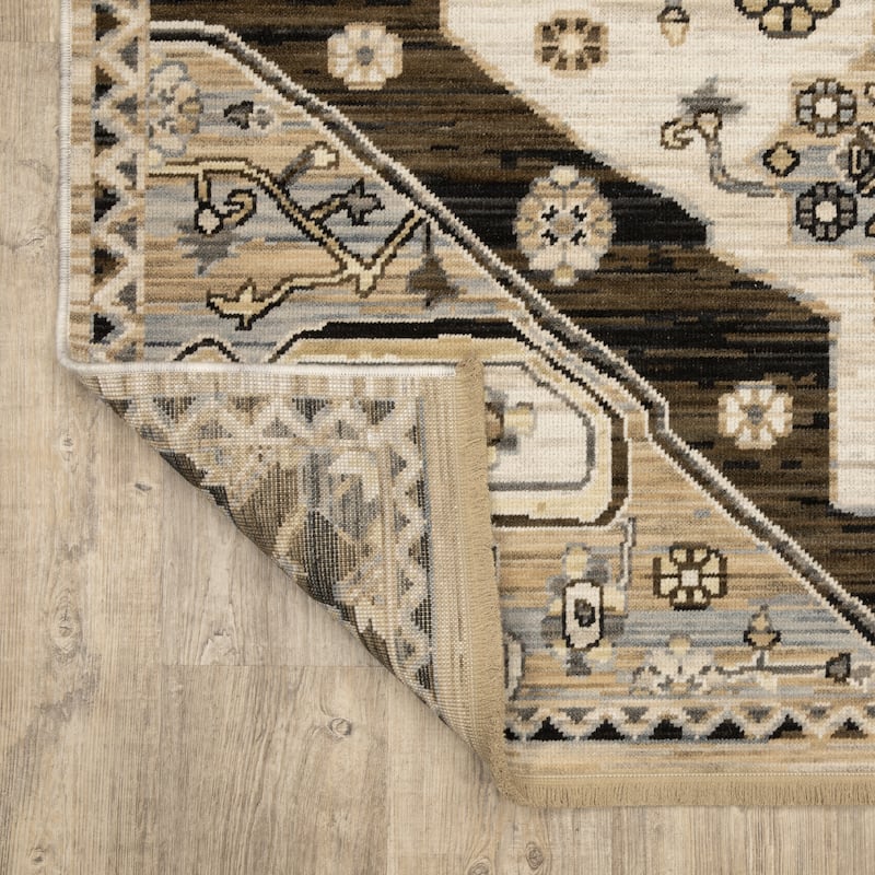 Adelaide Old World Medallions Brown/ Grey Wool Blend Area Rug-