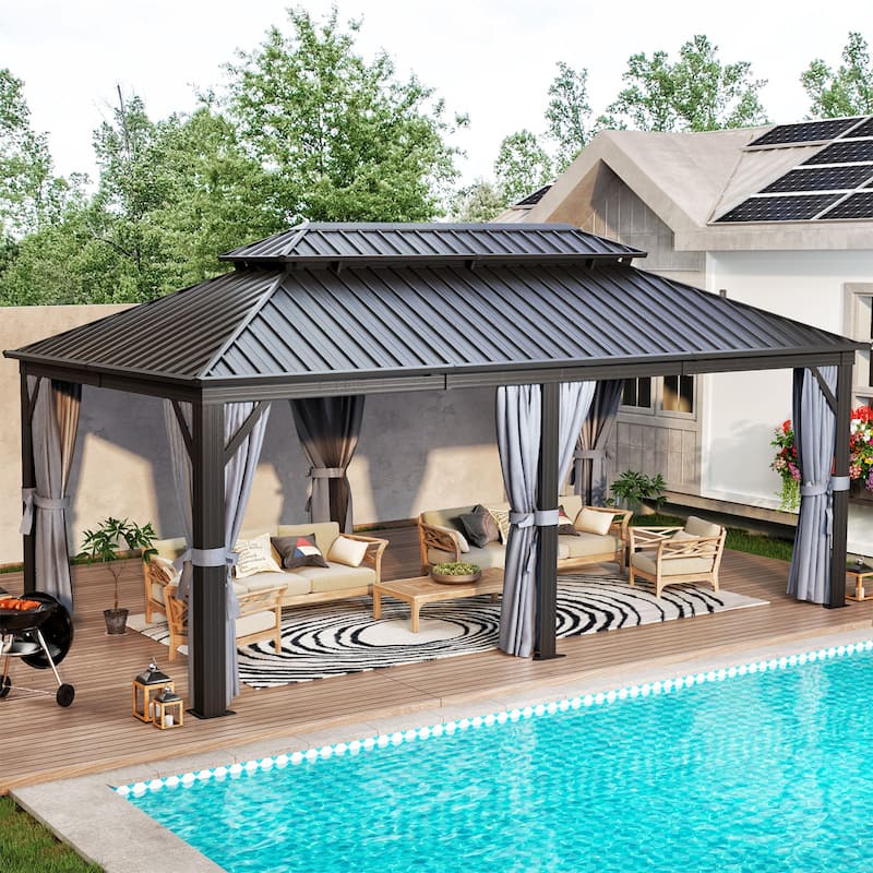 12FT X 20FT Aluminum Metal Gazebo with Netting and Curtains