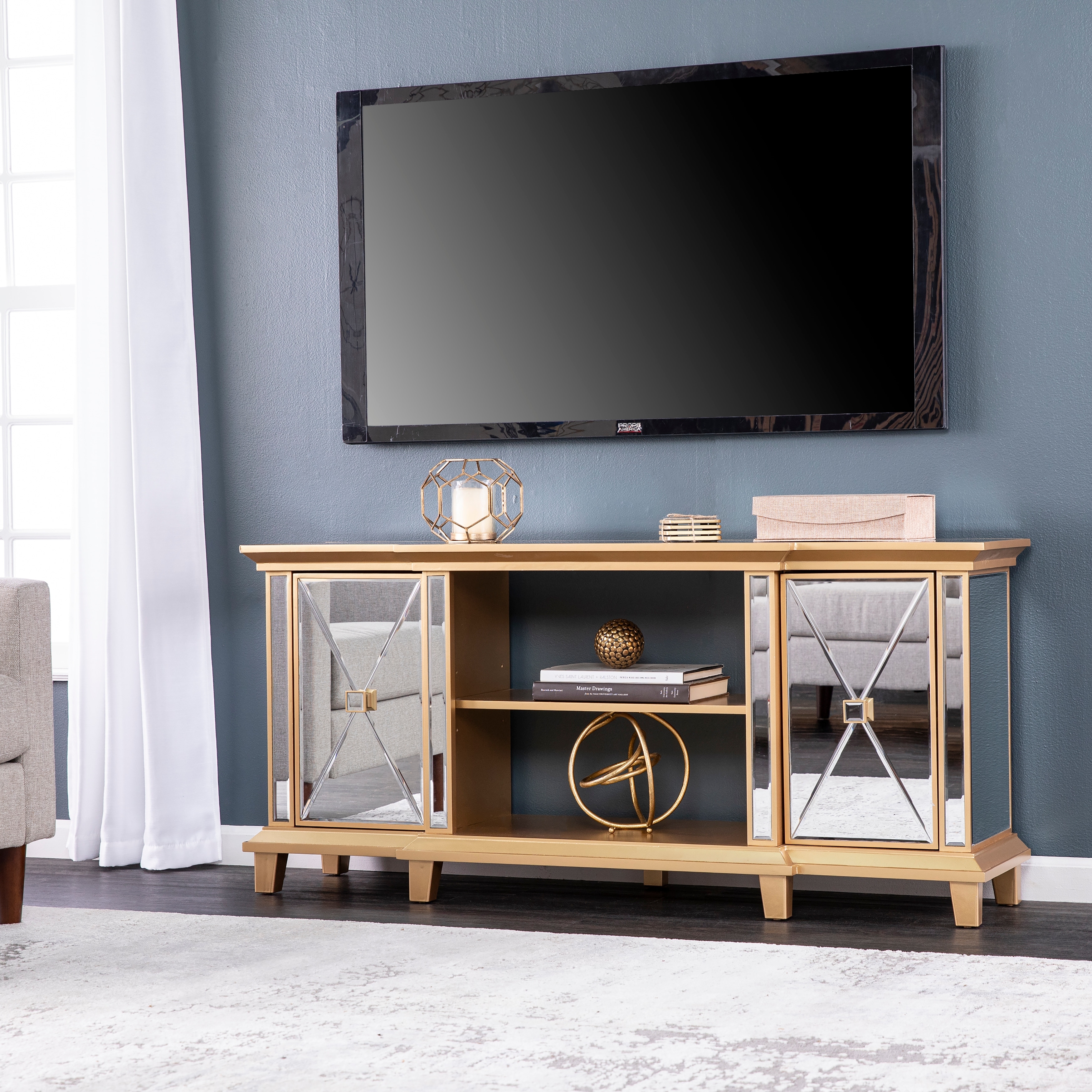 White mirrored tv console hot sale