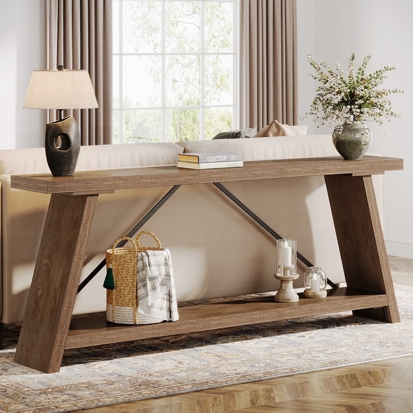 48-Inch Modern Wood Console Table - 2-Tier Sofa Table With Thickened Base For Entryway