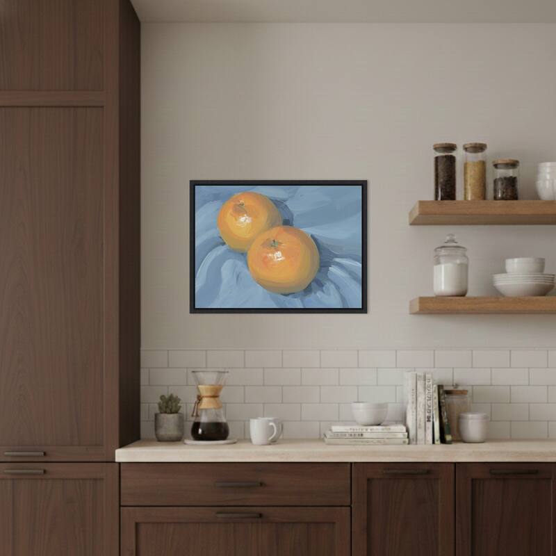 Oranges on Blue by Carrie Arnold (24 x 18 in.), Framed Canvas Wall Art Print