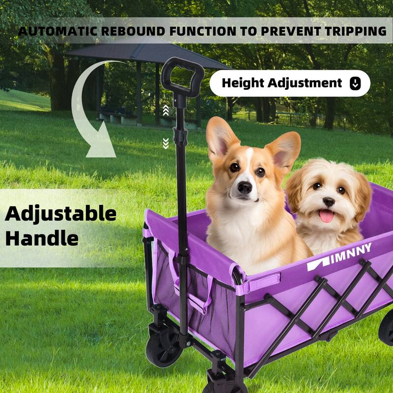 Lightweight Collapsible Utility Wagon - 220lb Capacity with Cup Holders, Folding Cart for Garden & Shopping