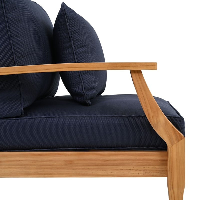 SAFAVIEH Couture Freida Wood Patio Arm Chair - 31.4" W x 35.6" L x 32.6" H - 31"W x 36"D x 33"H