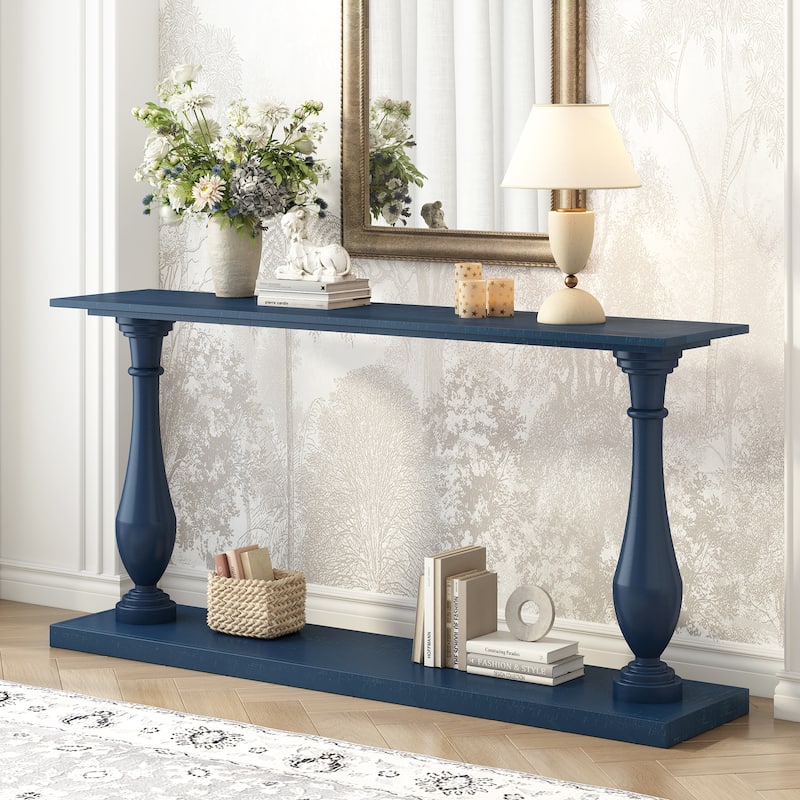 63" Narrow Long Sofa Table Console Table with Storage Shelf, Vase-Leg Design Entryway Table Accent Table for Living Room