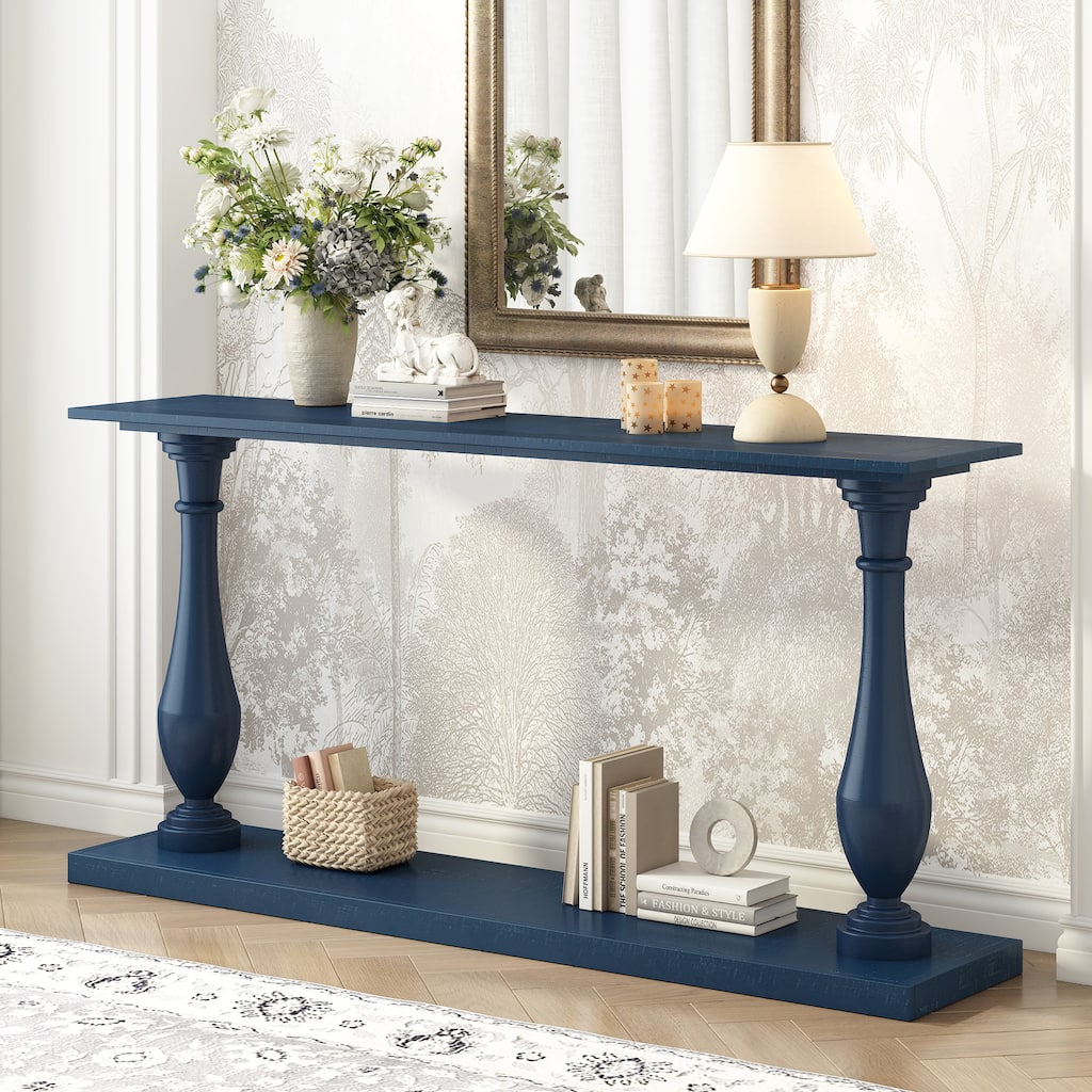 Vintage Sofa Console Table with Luxurious Veneer & Elegance Vase-Leg.