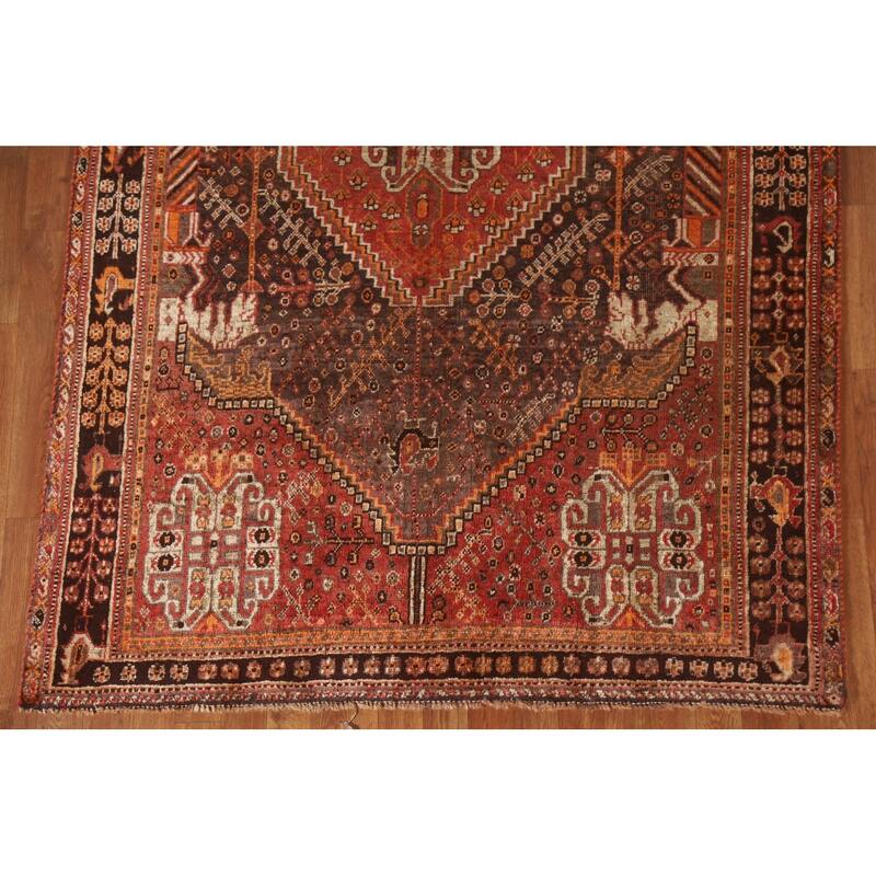 Vegetable Dye Shiraz Persian Antique Area Rug Handmade Wool Carpet - 5'1"x 8'0"