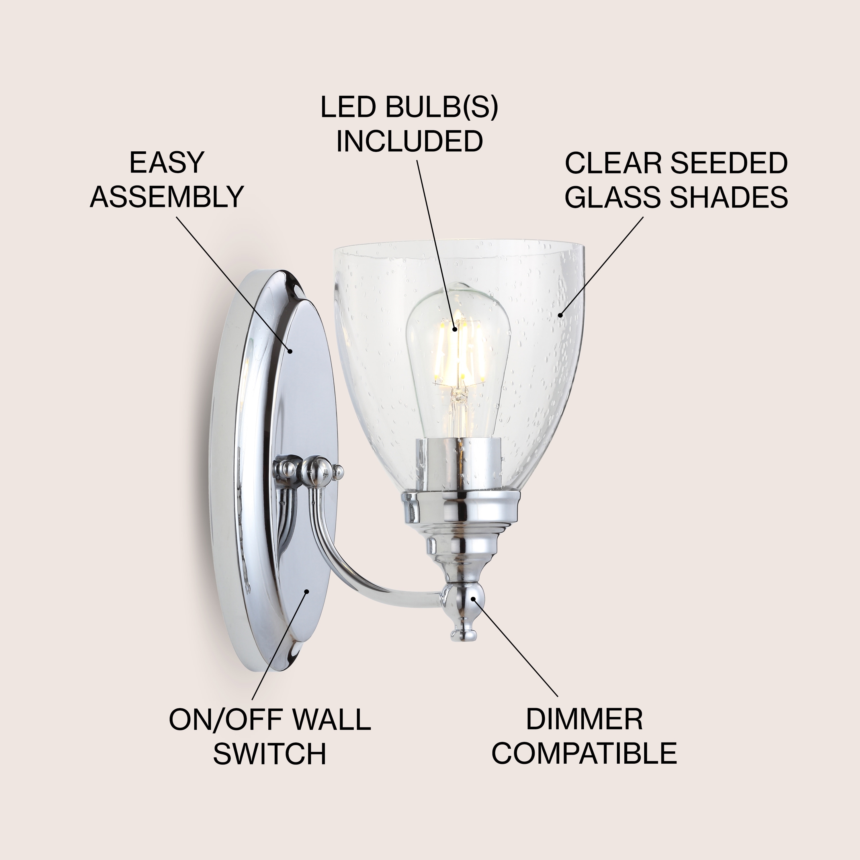 Jonathan Y Magnolia Metal & Glass LED Vanity Mirror with Lights-image