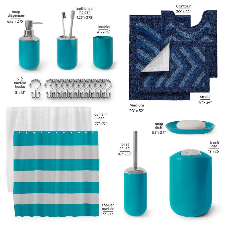 Clara Clark Bathroom Accessories Set with Shower Curtain and Rugs