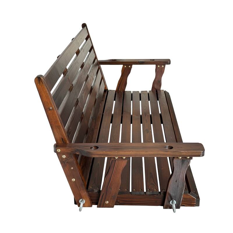 Wooden Porch Swing with Hanging Chains and 7mm Springs for Outdoor Patio Garden Yard