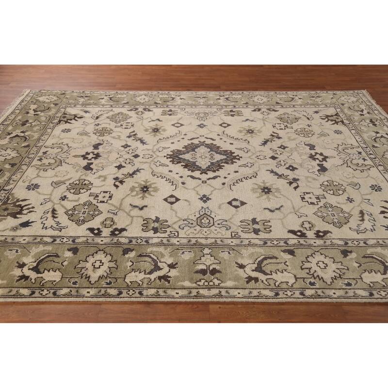 Earth Tone Oushak Area Rug Hand-Knotted Oriental Wool Carpet - 8'1" x 10'0"