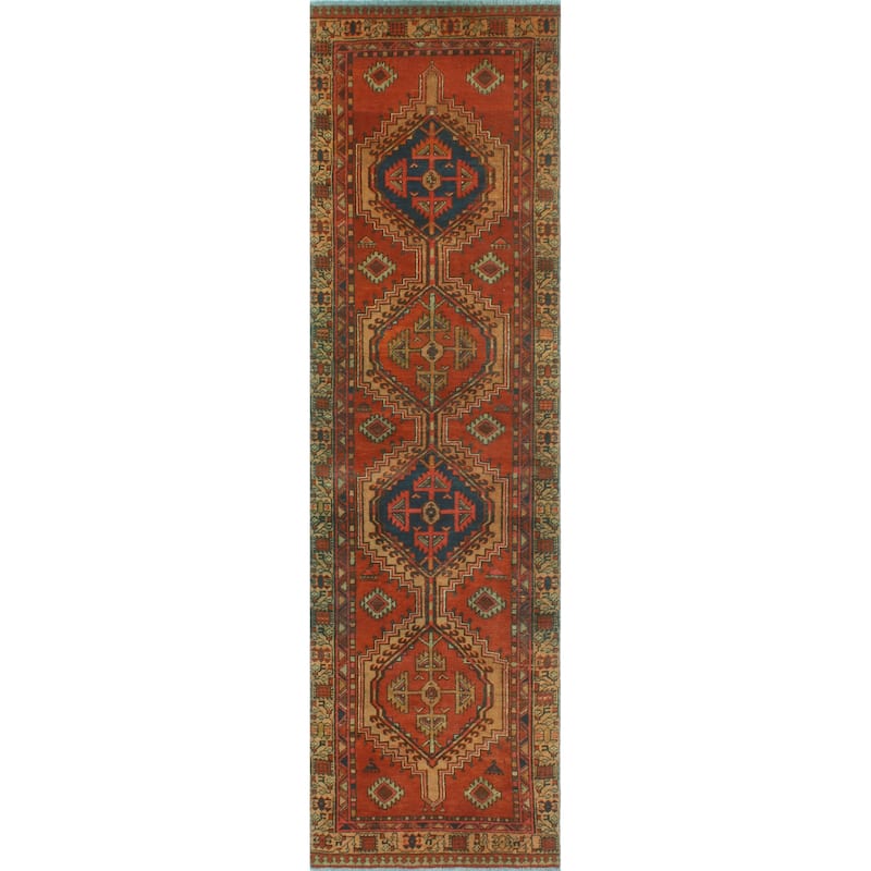 Fine Vintage Distressed Aysha Rust/Navy Runner - 3'0" x 10'9"