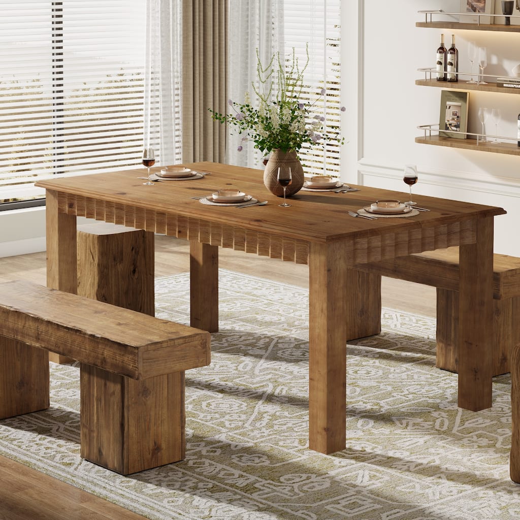 63-Inch Rectangular Solid Wood Dining Table for 4-6People - 62.99" L x 31.5" W x 29.53" H