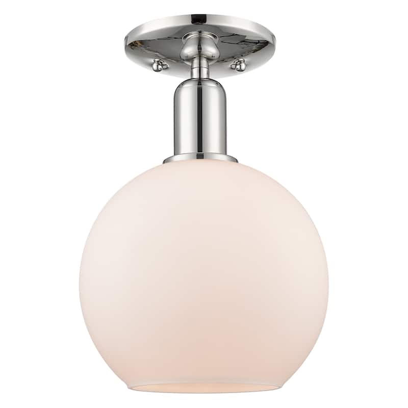 Innovations Lighting 716-1C-12-8 Athens Semi-Flush Athens 8" Wide - Polished Nickel / Matte White