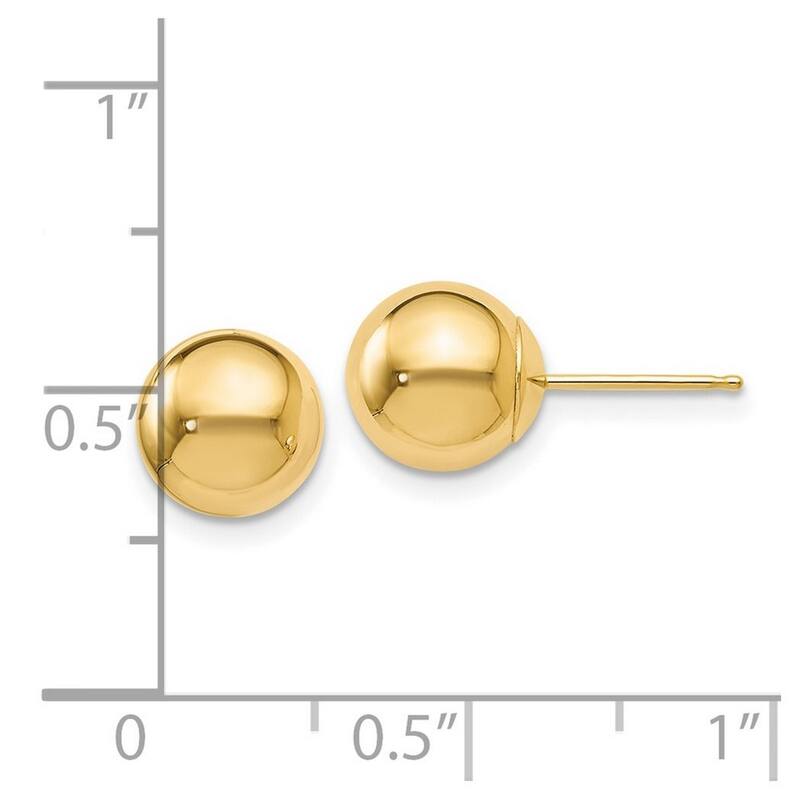 Curata 14k Yellow Gold Polished 8mm Ball Post Earrings