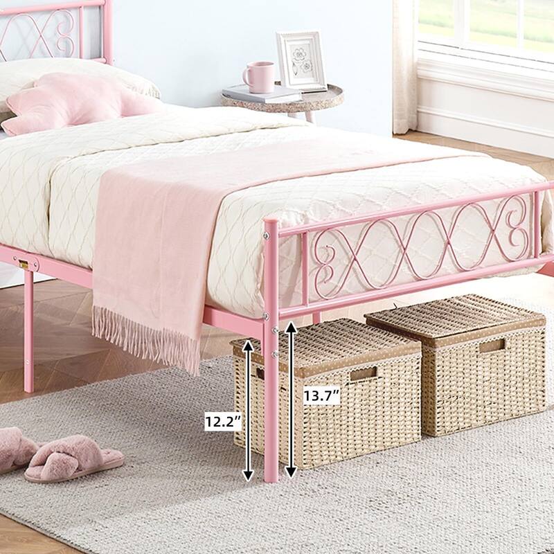 Bed Frame with Headboard and Footboard for Girls and Boys