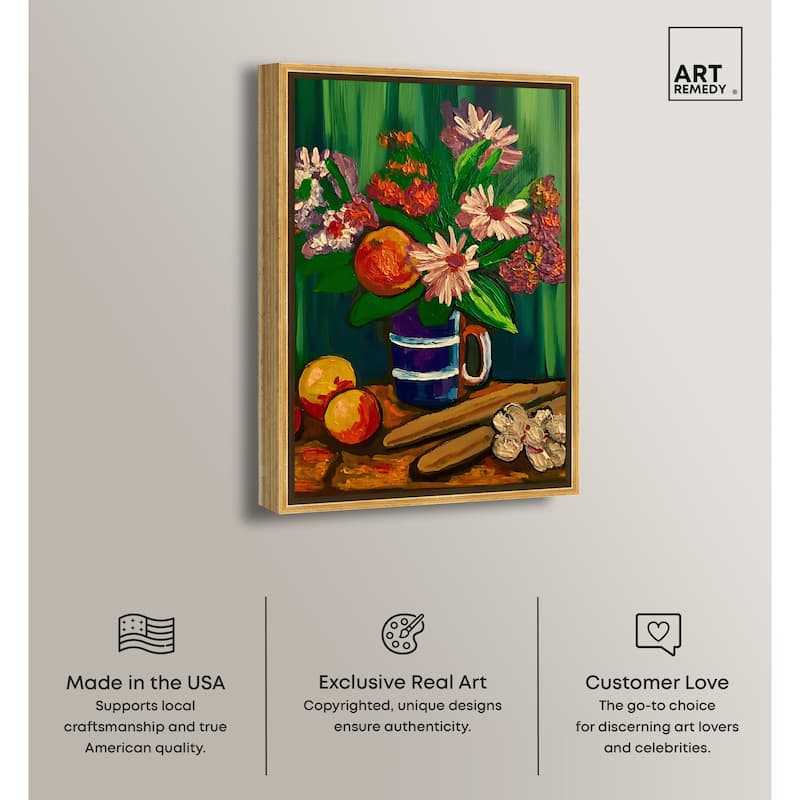 Art Remedy Floral Vase And Fruits Framed Flowers In Vase Paintings