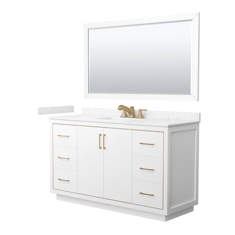Wyndham Collection WCF1111-60S-VCA-US3M58 Icon 60" Free Standing - White / Carrara Cultured Marble Top / Satin Bronze