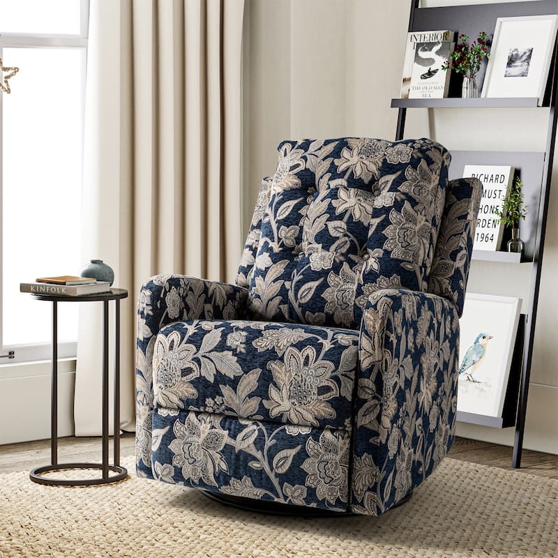Arlette Contemporary Floral Manual Swivel Recliner with Tufted Back