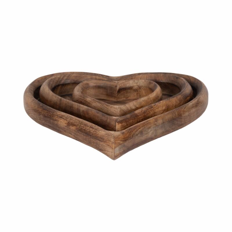 Sagebrook Home Mango Wood Heart Trays - Perfect For Entertaining & Decor - 14" x 14" x 2"