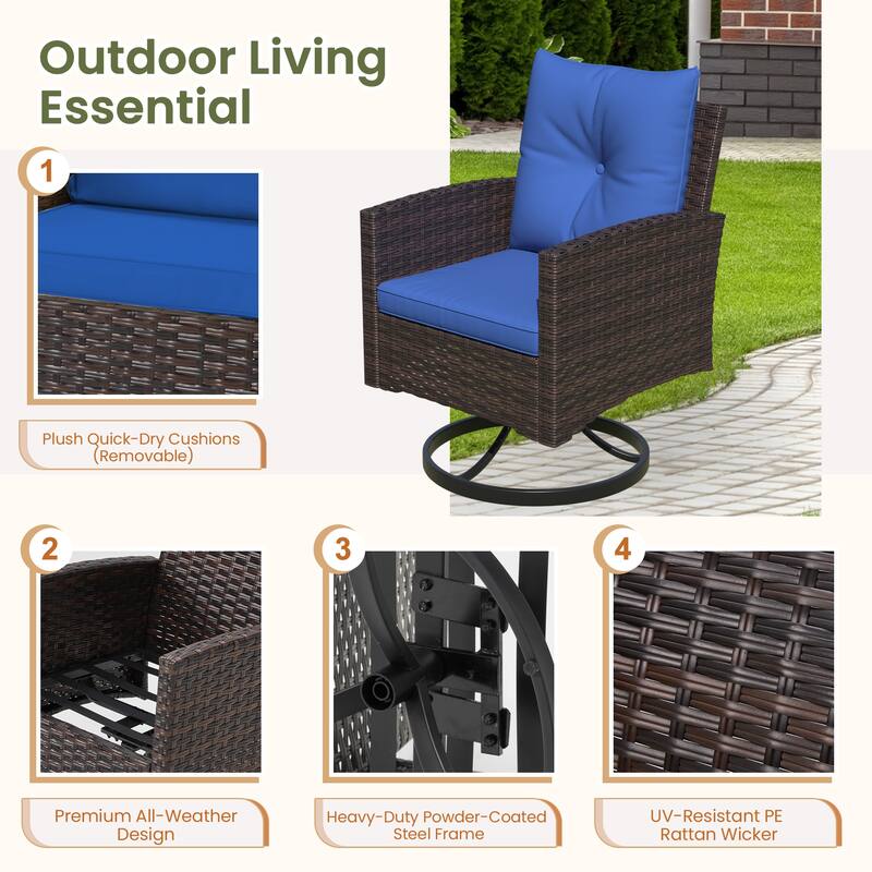 Outdoor Swivel Rocker Patio Chairs Set of 2 with Coffee Table &Cushions, Rattan Bistro Set for Porch, Backyard, Balcony