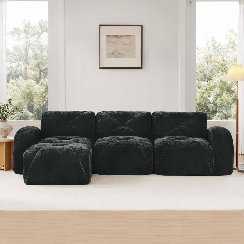 110.6" L-Shaped Velvet Sectional Boneless Sofa with Movable Ottoman
