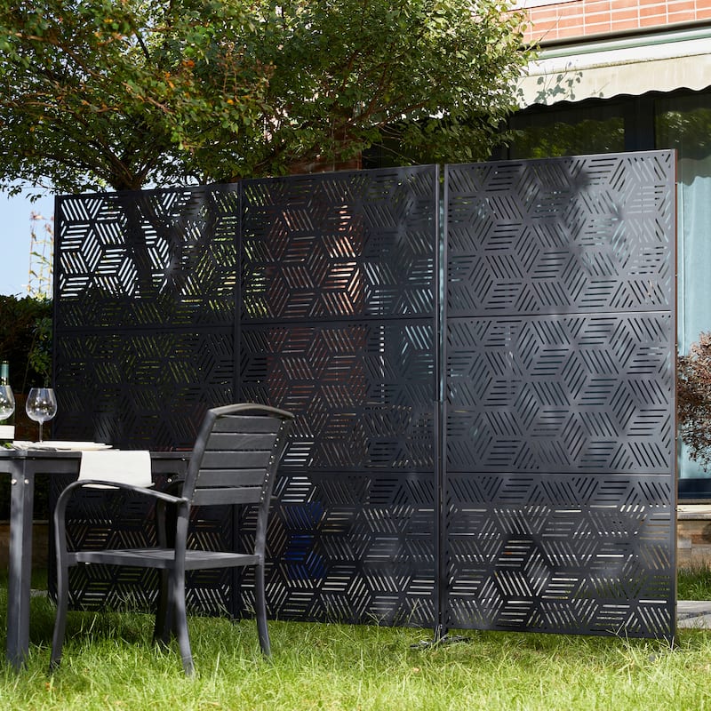 Glitzhome 6ft Galvanized Steel Privacy Screen Fence Panel Room Divider - 3' x 6'