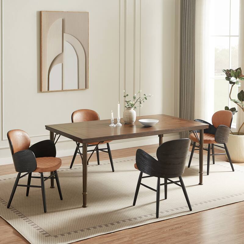 Art Leon Mid-century Modern Faux Leather and Wood Accent Dining Chair