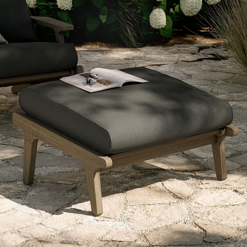 Saratoga Outdoor Patio Teak Ottoman - Flint Gray