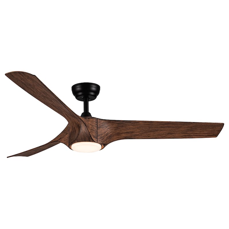 Indoor/Outdoor Ceiling Fan with 3 Reversible Blades, 56 Inch Integrated LED Ceiling Fan Lighting with Remote Control - Black+Brown