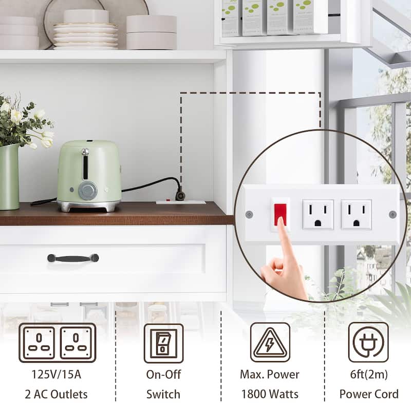 Gymojoy 70" Farmhouse Kitchen Pantry Cabinet With Operation Table & Power Outlet, Freestanding Cupboard