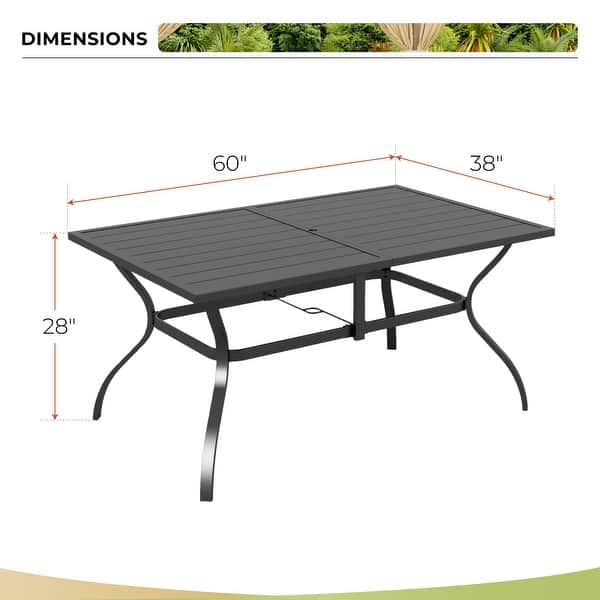 dimension image slide 1 of 3, MAISON ARTS Outdoor Dining Set, 6 Patio Swivel Chairs and 60"x 38" Rectangule Dining Table with Umbrella Hole