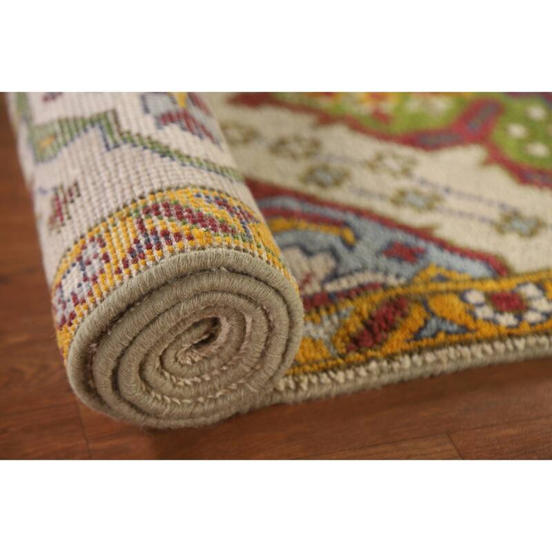 Geometric Beige Kazak Indian Rug Handmade Wool Carpet - 2'7"x 6'0"